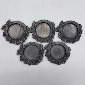 Set of 5 Pewter Bunny Rabbit Flat Metal Votive Candle Holder Cottagecore USA